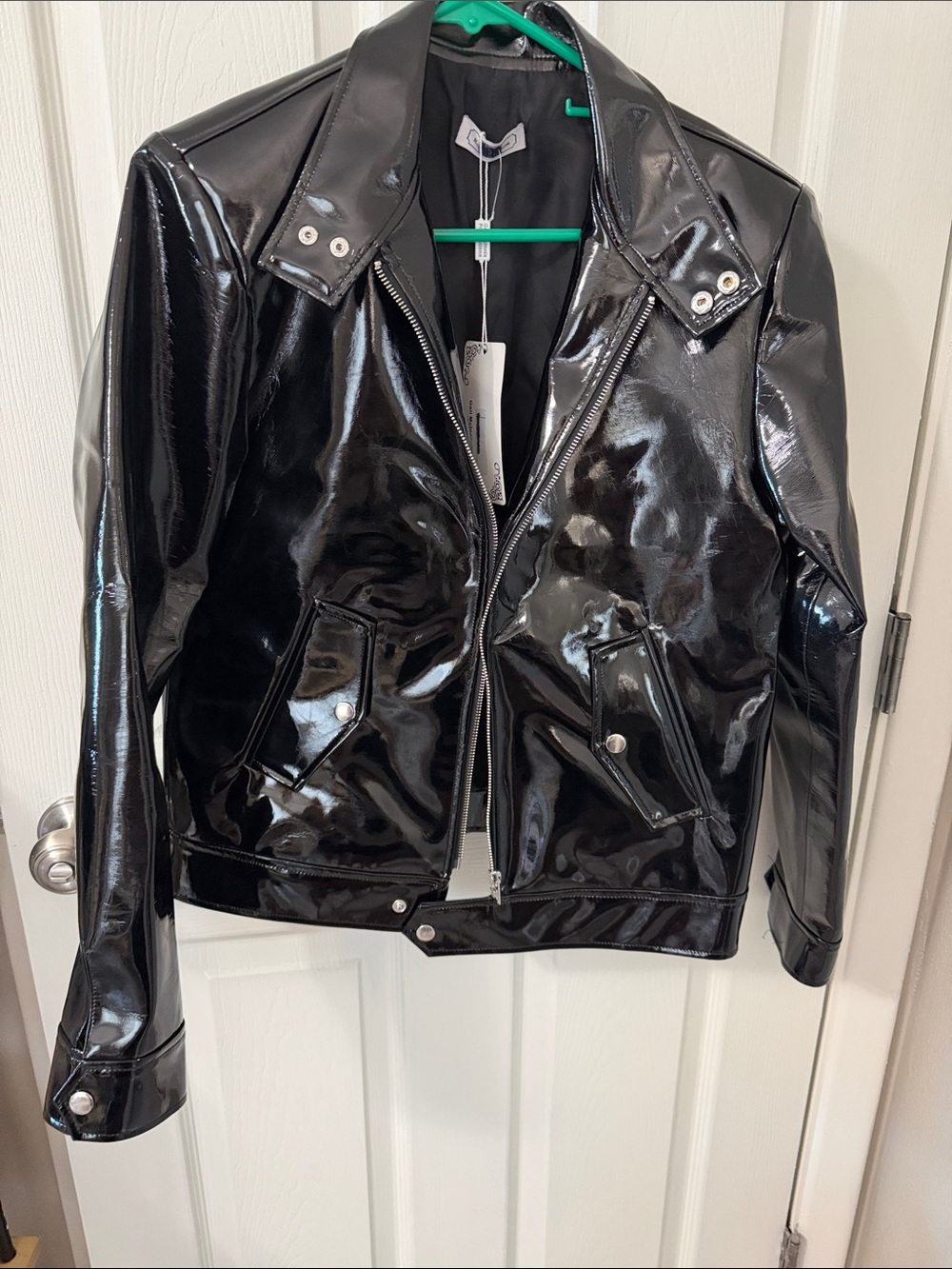 Zara Shiny Black Faux Patent Leather Biker Jacket